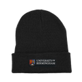 Black beanie with University of Birmingham logo on a white background