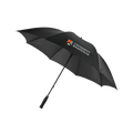 Black umbrella with University of Birmingham logo on a white background