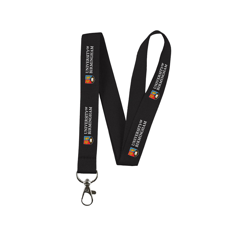 Black lanyard with University of Birmingham logo on a white background