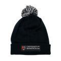 Black beanie with pom-pom and 'University of Birmingham' logo on a white background