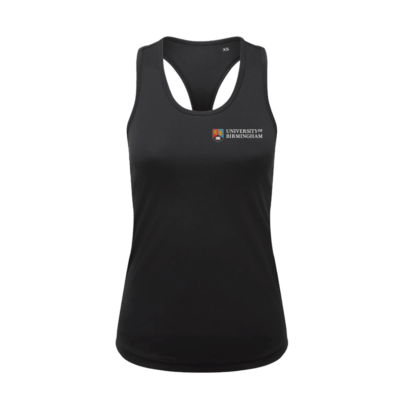 Black tank top with University of Birmingham logo on a transparent background