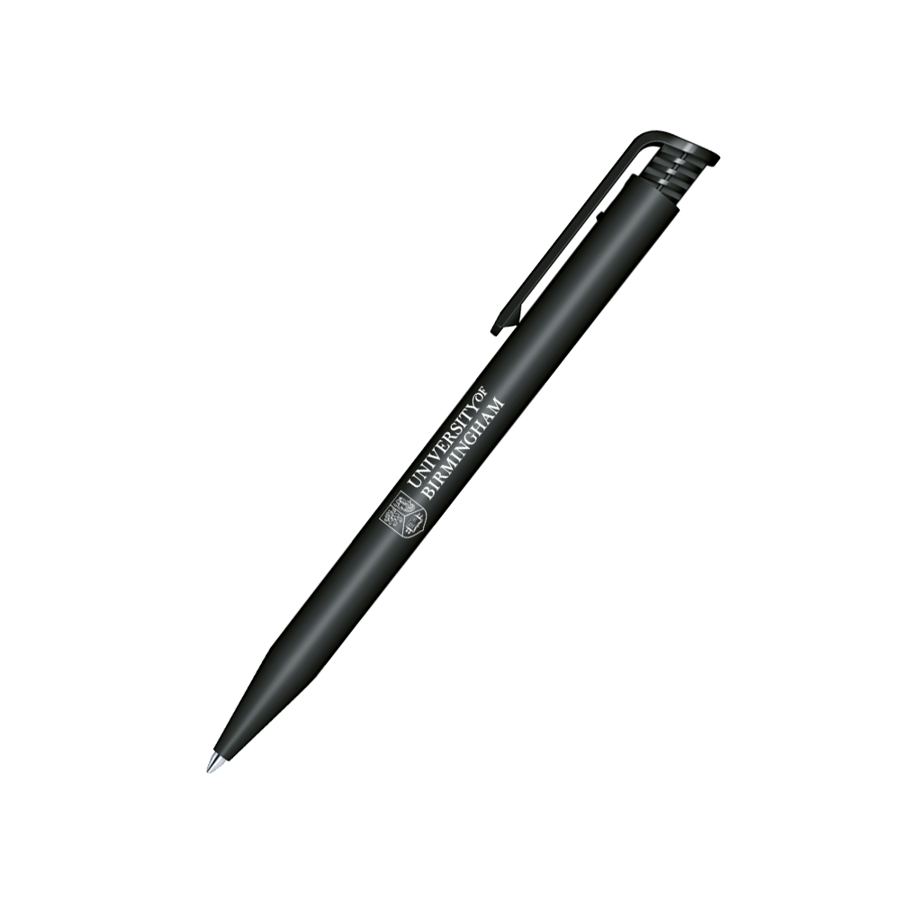 Black pen with University of Birmingham logo on a white background