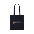 Black tote bag with University of Birmingham logo on a white background