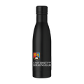Black water bottle with University of Birmingham logo on a white background