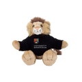 Plush lion toy wearing a black sweater with 'University of Birmingham' logo on a white background