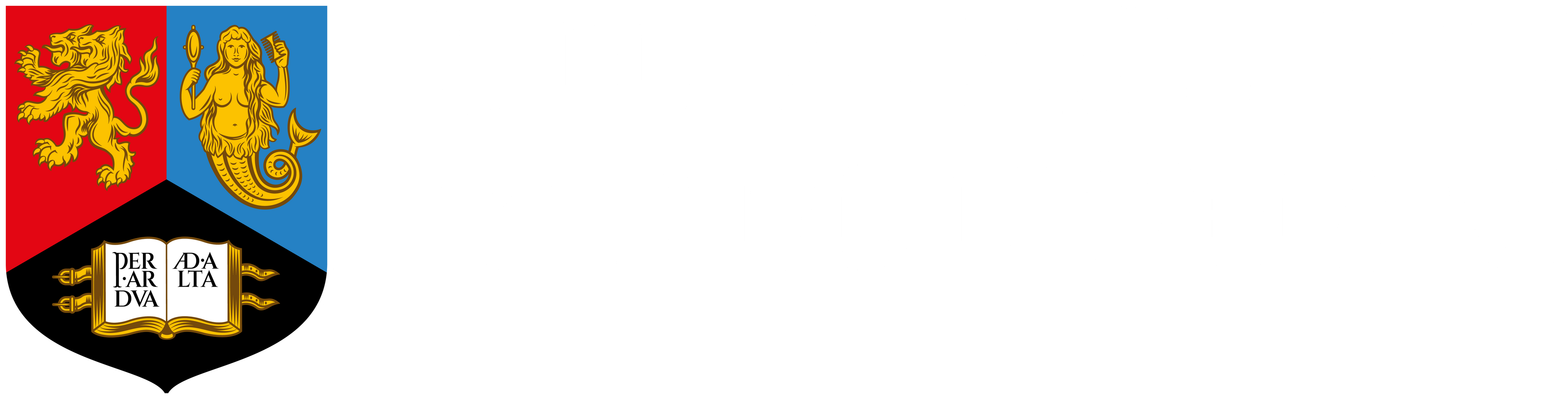 University of Birmingham logo including the coat of arms featuring a double-headed lion, a mermaid and an open book.