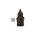 Metal pin badge in the shape of the University of Birmingham Old Joe clock tower, with colourful illustration detail 