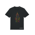 Black T-shirt with colourful illustration of the University of Birmingham Old Joe clock tower and university logo
