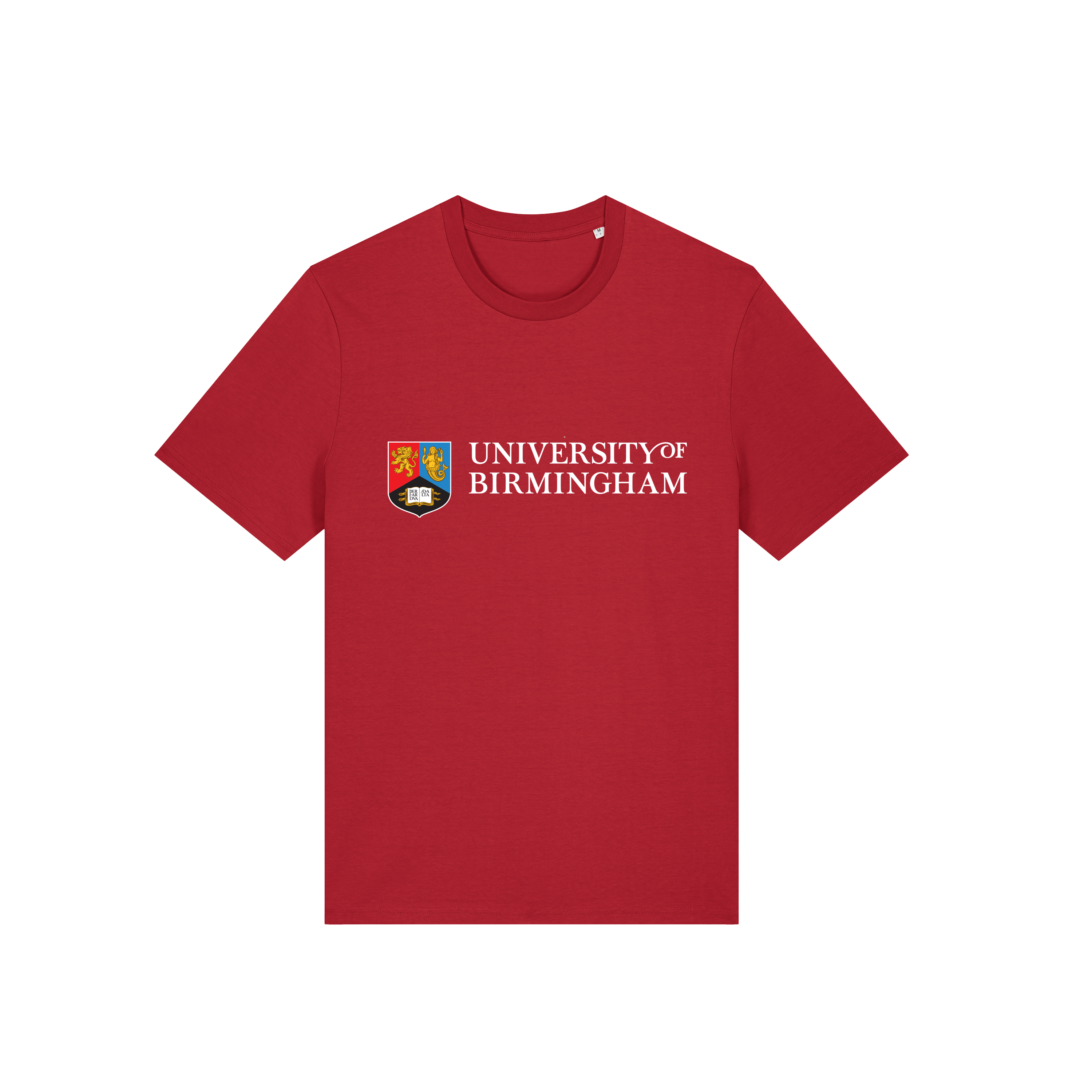 Red t-shirt with University of Birmingham logo on a transparent background