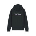 Black University of Birmimgham hoodie with 'Vale Village' text on the back against a white background