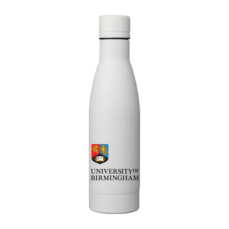 White water bottle with University of Birmingham logo on a white background