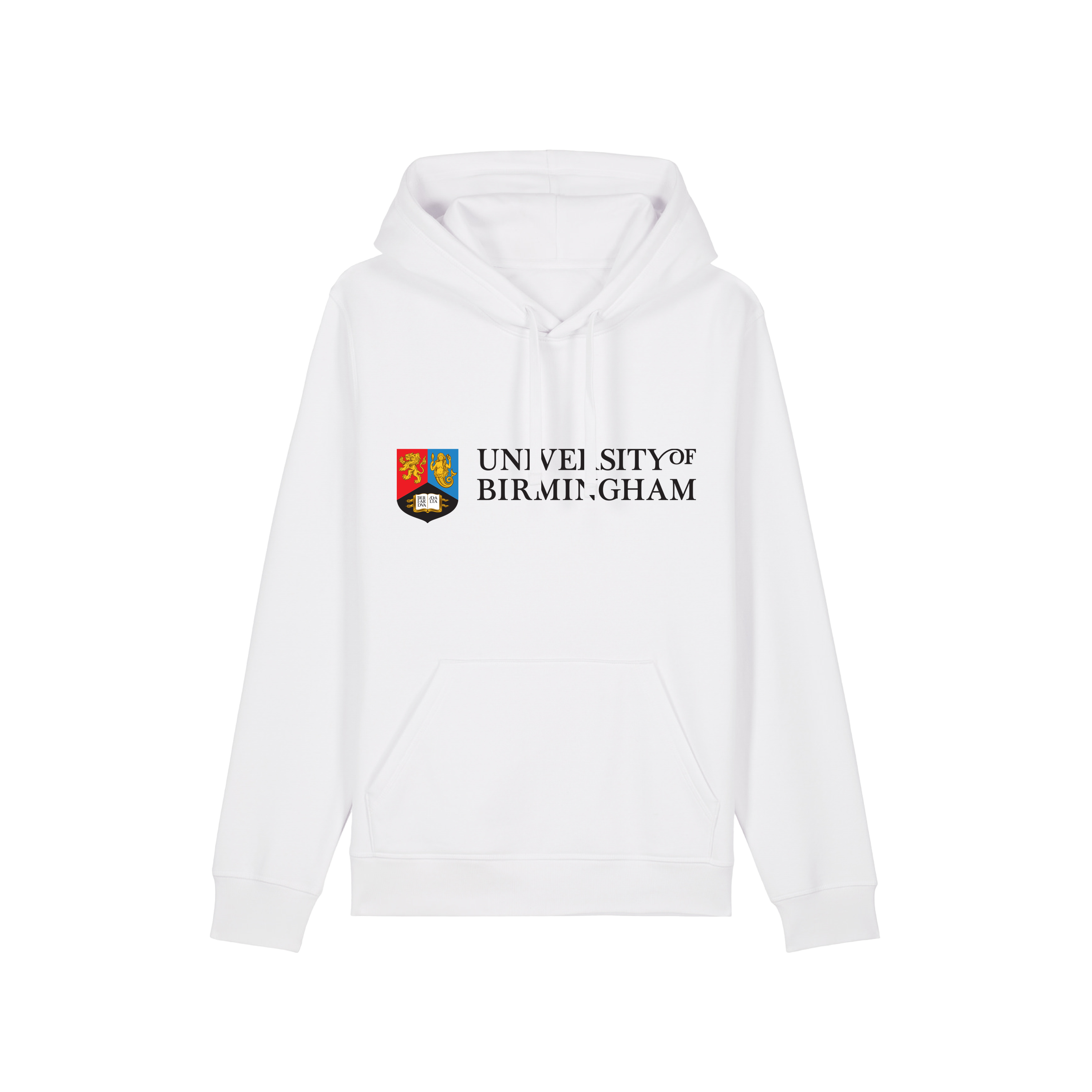 White hoodie with University of Birmingham logo on a transparent background
