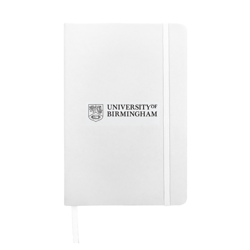 White notebook with 'University of Birmingham' logo on a white background