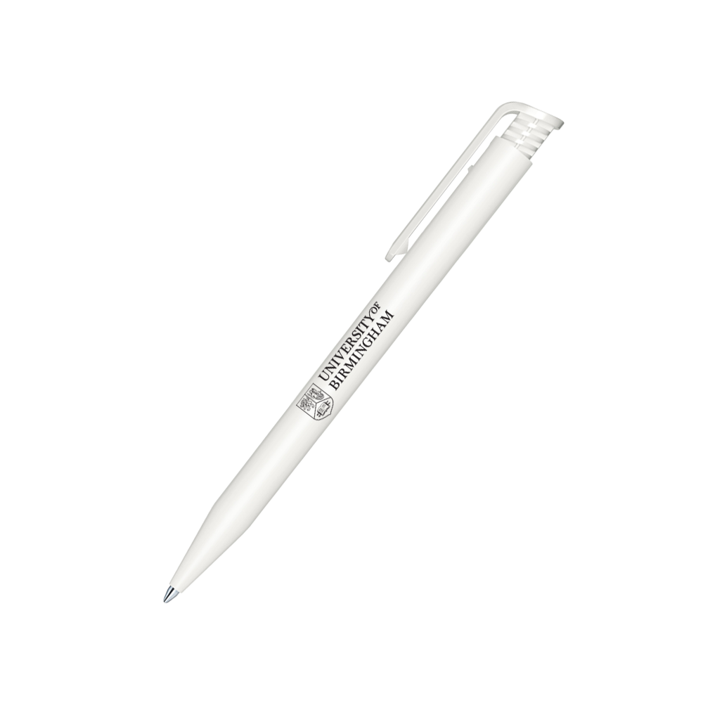 White pen with 'University of Birmingham' branding on a white background