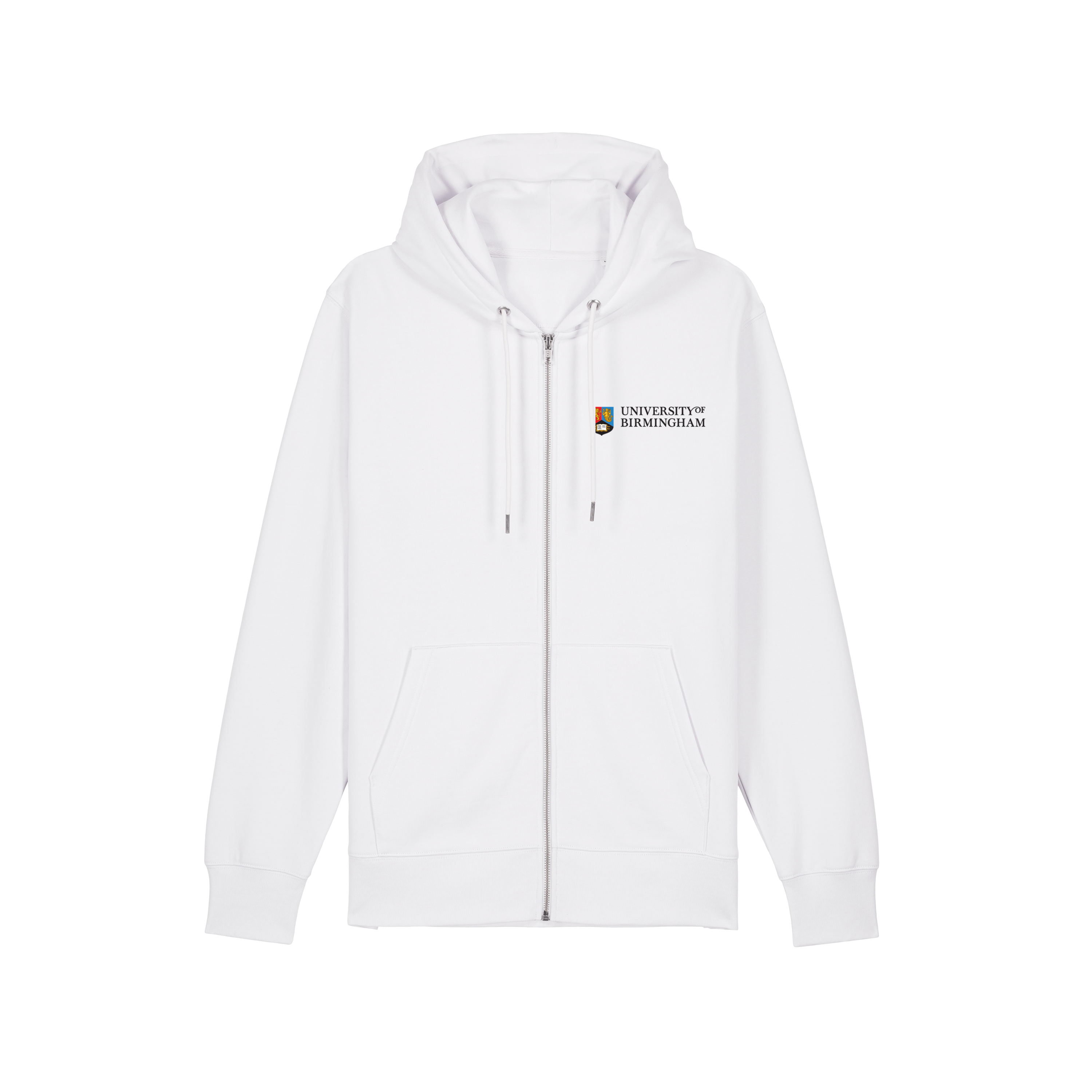 White hoodie with University of Birmingham logo 